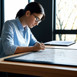 A professional, gender-neutral individual, fully clothed in a comfortable yet appropriate professional outfit, is seated at a sleek wooden desk. They are deeply focused on drawing a detailed concept map on a large digital tablet, with intricate connections and a clear hierarchical structure visible on the screen. The background depicts a clean, well-lit contemporary home office space, bathed in soft natural light from a large window. The atmosphere conveys deep concentration and productive insight. Professional photography, high resolution, soft cinematic lighting, natural pose, perfect anatomy, well-formed hands, correct proportions, natural body proportions, modest clothing, appropriate attire, safe for work, appropriate content, professional.