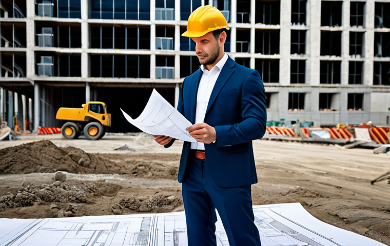 **
A professional architect in a fully clothed, modest outfit (pantsuit), standing on a construction site, reviewing blueprints. Background includes a half-built modern building, construction workers in the distance. Safe for work, appropriate content, perfect anatomy, correct proportions, natural pose, professional photography, high quality, family-friendly.
**