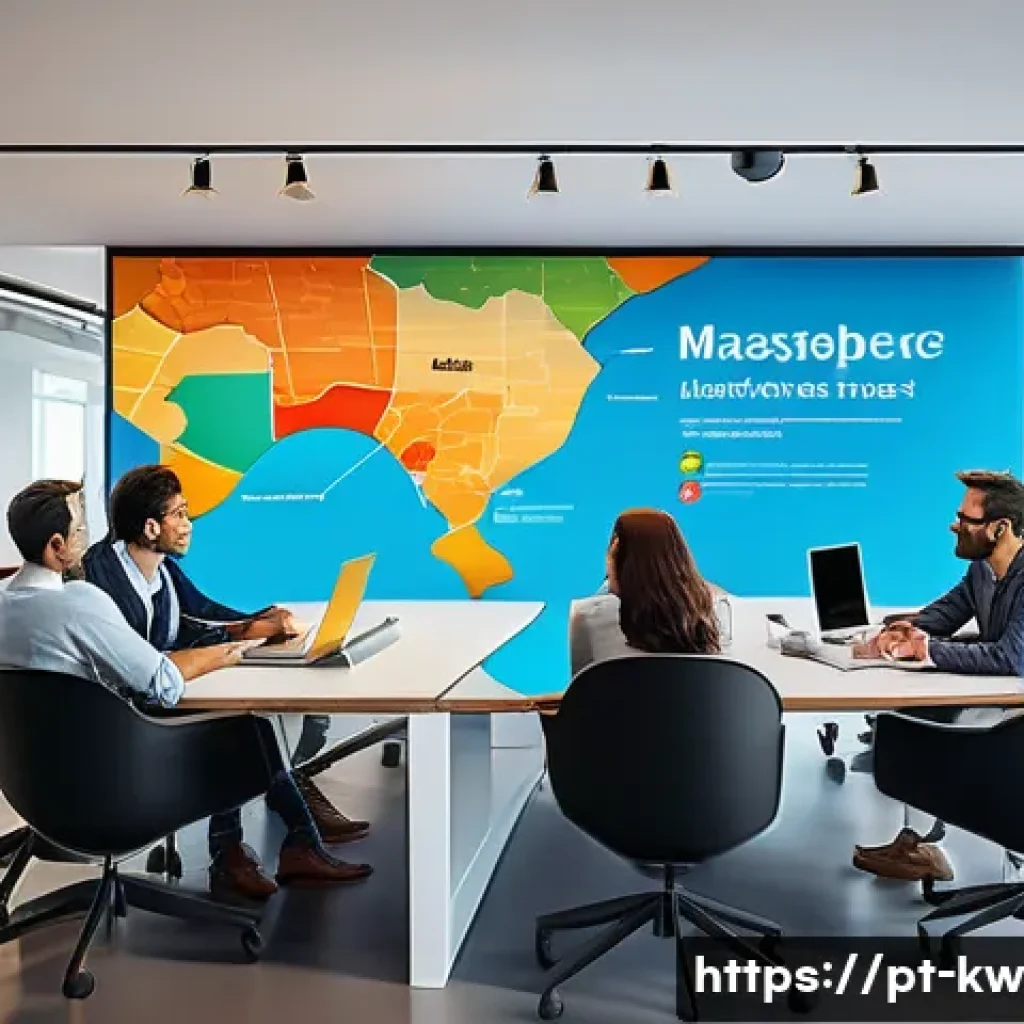 개념 맵을 통한 고객 요구 조사 방법 - A modern office scene with a diverse team of professionals gathered around a large digital screen di...