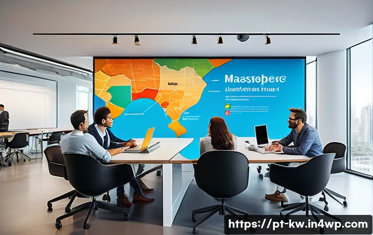 개념 맵을 통한 고객 요구 조사 방법 - A modern office scene with a diverse team of professionals gathered around a large digital screen di...