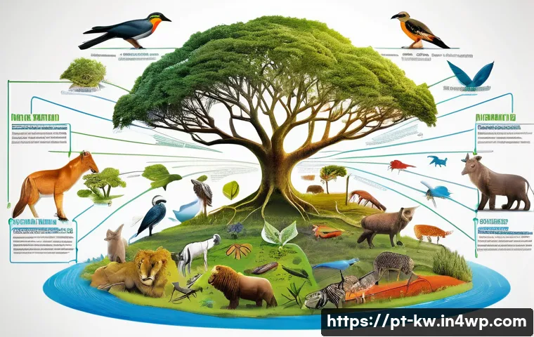 개념 맵의 시각적 접근법 효과적인 예시 - A detailed, colorful concept map illustrating the food chain in a biology study context: various ani...