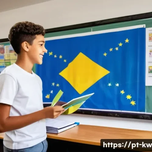 Home 33 개념 맵의 활용 강의안 구성하기 - A vibrant classroom scene in a modern Brazilian school, showing a diverse group of students aged aro...