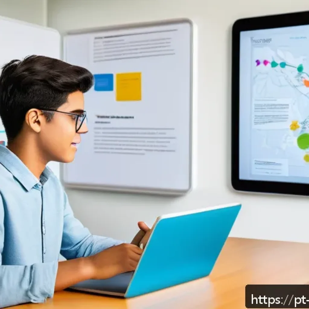 개념 맵으로 복잡한 데이터 요약하기 - A modern, bright study room with a young adult student attentively creating a detailed concept map o...