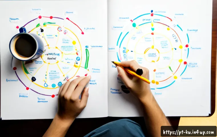 Home 17 개념 맵의 효과를 극대화하기 위한 팁 - Photorealistic overhead view of a Portuguese-speaking university student building a colorful concept...
